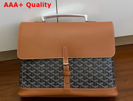 Goyard Citadin PM Messenger Bag in Black and Tan Goyardine Canvas and Clamecy Cowhide Replica