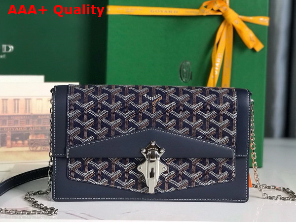 Goyard Duchesse Marie Caroline Bag in Navy Blue Goyardine Canvas and Cervon Calfskin Replica