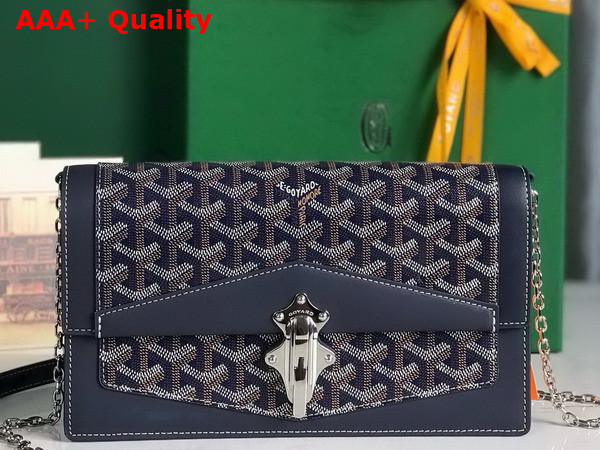 Goyard Duchesse Marie Caroline Bag in Navy Blue Goyardine Canvas and Cervon Calfskin Replica