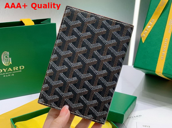 Goyard Grenelle Passport Cover in Black and Tan Goyardine Canvas and Vauzelles Calfskin Replica