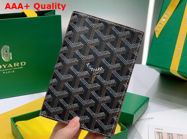 Goyard Grenelle Passport Cover in Black and Tan Goyardine Canvas and Vauzelles Calfskin Replica