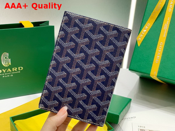 Goyard Grenelle Passport Cover in Navy Blue Goyardine Canvas and Vauzelles Calfskin Replica