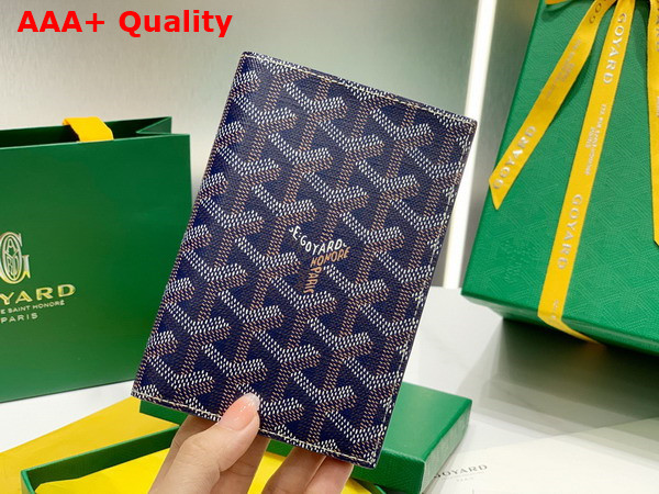 Goyard Grenelle Passport Cover in Navy Blue Goyardine Canvas and Vauzelles Calfskin Replica