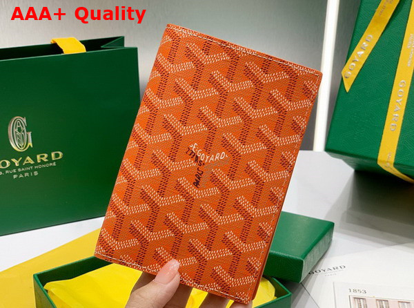 Goyard Grenelle Passport Cover in Orange Goyardine Canvas and Vauzelles Calfskin Replica