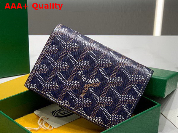 Goyard Malesherbes Card Wallet in Navy Blue Goyardine Canvas and Vauzelles Calfskin Replica