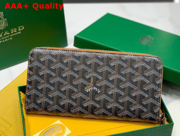 Goyard Matignon GM Wallet Black Tan Goyardine Canvas and Vauzelles Calfskin Replica