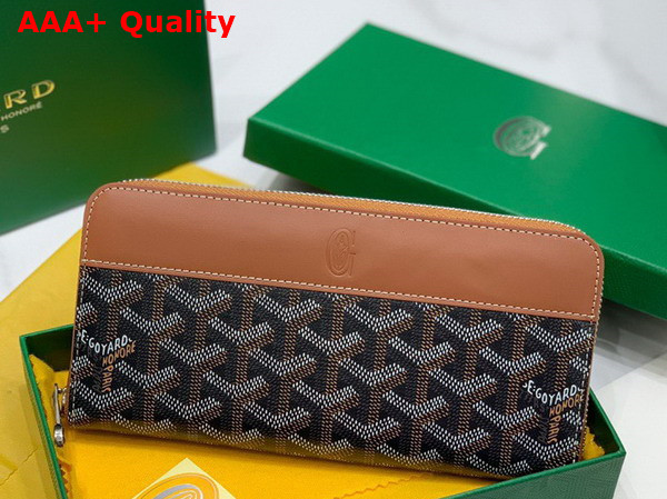 Goyard Matignon GM Wallet Black Tan Goyardine Canvas and Vauzelles Calfskin Replica