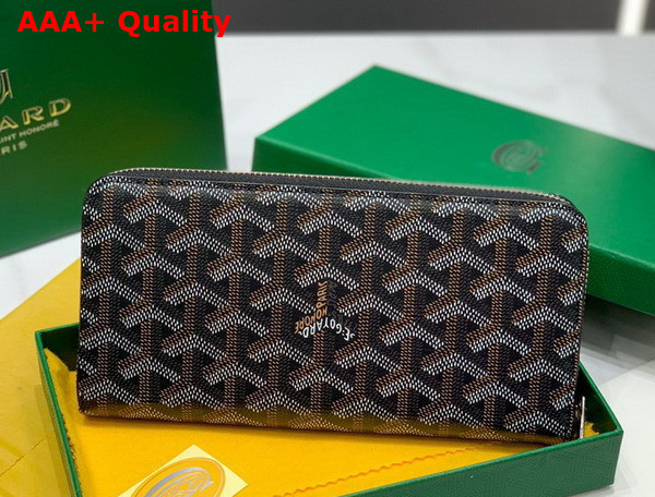 Goyard Matignon GM Wallet in Black Goyardine Canvas and Vauzelles Calfskin Replica