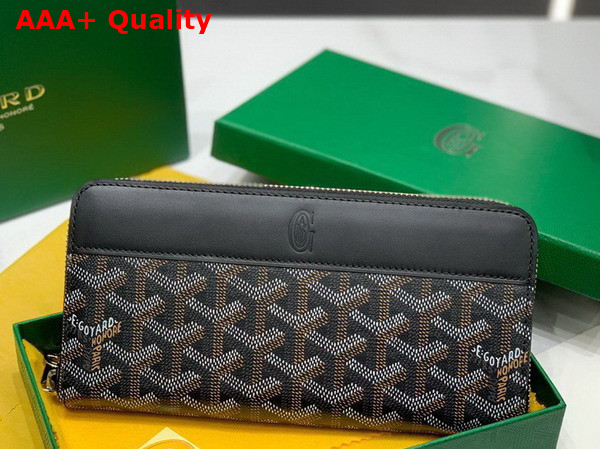 Goyard Matignon GM Wallet in Black Goyardine Canvas and Vauzelles Calfskin Replica