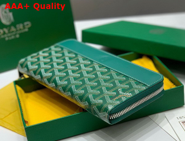 Goyard Matignon GM Wallet in Green Goyardine Canvas and Vauzelles Calfskin Replica