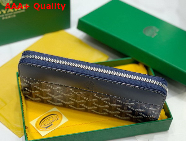 Goyard Matignon GM Wallet in Navy Blue Goyardine Canvas and Vauzelles Calfskin Replica