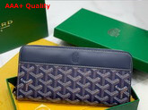 Goyard Matignon GM Wallet in Navy Blue Goyardine Canvas and Vauzelles Calfskin Replica