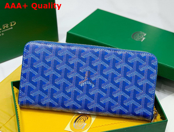 Goyard Matignon GM Wallet in Sky Blue Goyardine Canvas and Vauzelles Calfskin Replica