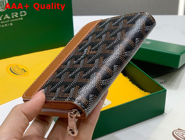 Goyard Matignon PM Wallet Black and Tan Goyardine Canvas and Vauzelles Calfskin Replica