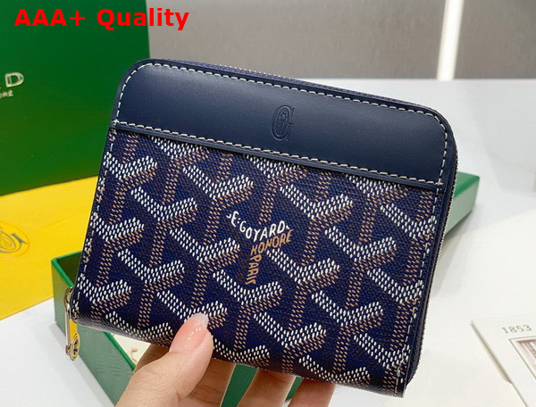 Goyard Matignon PM Wallet in Navy Blue Goyardine Canvas and Vauzelles Calfskin Replica