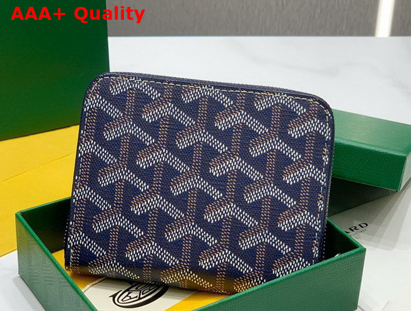 Goyard Matignon PM Wallet in Navy Blue Goyardine Canvas and Vauzelles Calfskin Replica