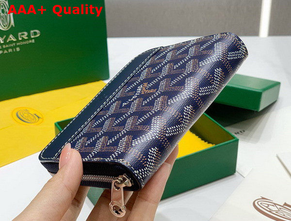 Goyard Matignon PM Wallet in Navy Blue Goyardine Canvas and Vauzelles Calfskin Replica