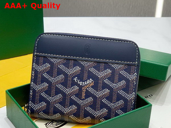 Goyard Matignon PM Wallet in Navy Blue Goyardine Canvas and Vauzelles Calfskin Replica