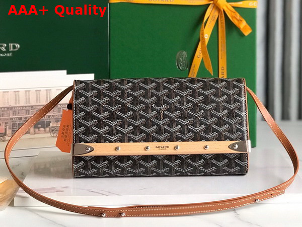 Goyard Monte Carlo PM Clutch in Black and Tan Goyardine Canvas and Clamecy Cowhide Replica