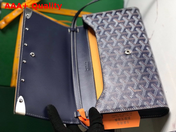 Goyard Monte Carlo PM Clutch in Navy Blue Goyardine Canvas and Clamecy Cowhide Replica