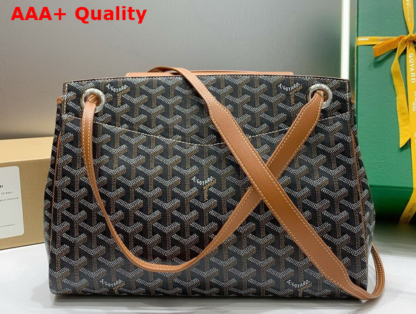 Goyard Rouette PM Bag in Black Tan Goyardine Canvas and Chevroches Calfskin Replica