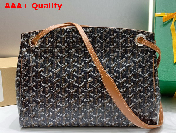 Goyard Rouette PM Bag in Black Tan Goyardine Canvas and Chevroches Calfskin Replica