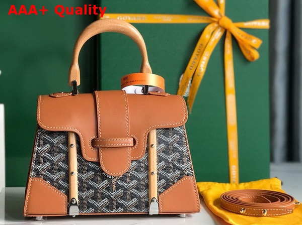 Goyard Saigon Structure Mini Bag Black and Tan Goyardine Canvas and Clamecy Cowhide Replica