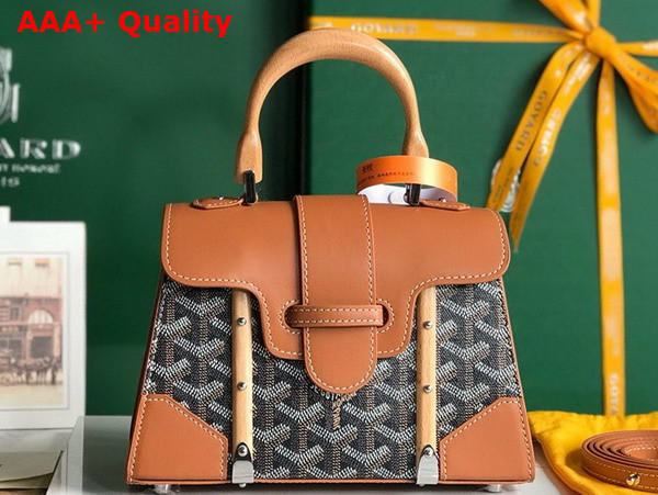 Goyard Saigon Structure Mini Bag Black and Tan Goyardine Canvas and Clamecy Cowhide Replica