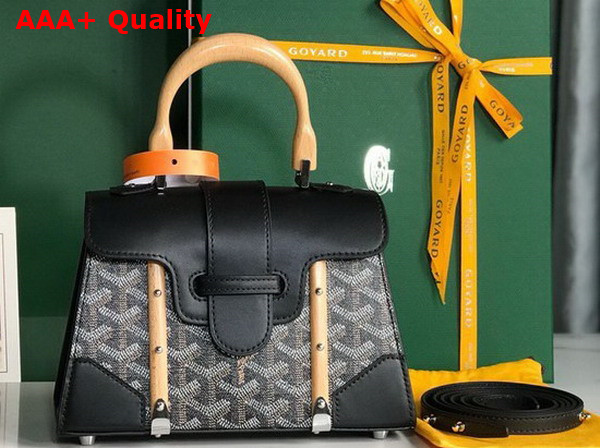 Goyard Saigon Structure Mini Bag in Black Goyardine Canvas and Clamecy Cowhide Replica