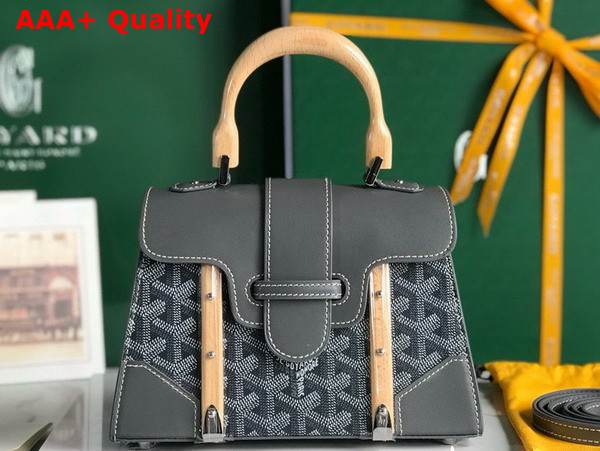 Goyard Saigon Structure Mini Bag in Grey Goyardine Canvas and Clamecy Cowhide Replica