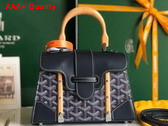 Goyard Saigon Structure Mini Bag in Navy Blue Goyardine Canvas and Clamecy Cowhide Replica