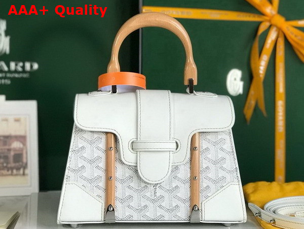 Goyard Saigon Structure Mini Bag in White Goyardine Canvas and Clamecy Cowhide Replica