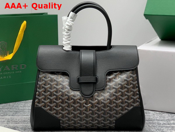 Goyard Saigon Tote Bag in Black Goyardine Canvas and Chevroches Calfskin Replica