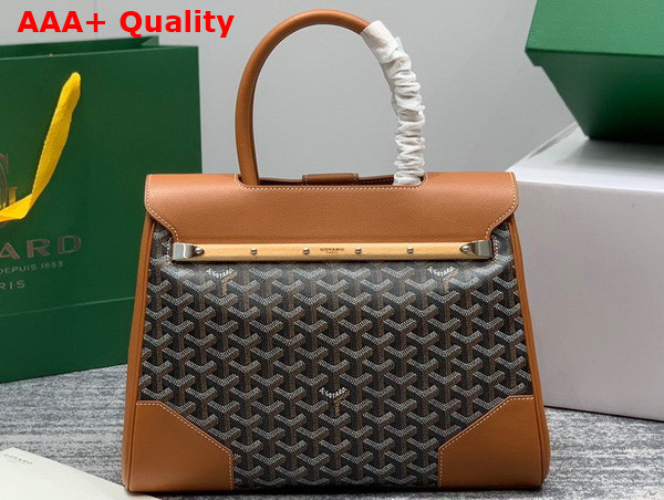 Goyard Saigon Tote Bag in Black and Tan Goyardine Canvas and Chevroches Calfskin Replica