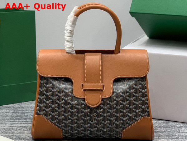 Goyard Saigon Tote Bag in Black and Tan Goyardine Canvas and Chevroches Calfskin Replica