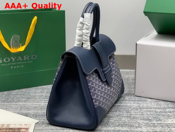 Goyard Saigon Tote Bag in Navy Blue Goyardine Canvas and Chevroches Calfskin Replica