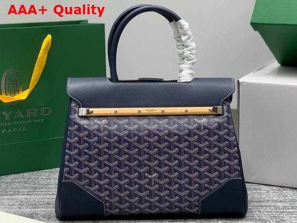 Goyard Saigon Tote Bag in Navy Blue Goyardine Canvas and Chevroches Calfskin Replica