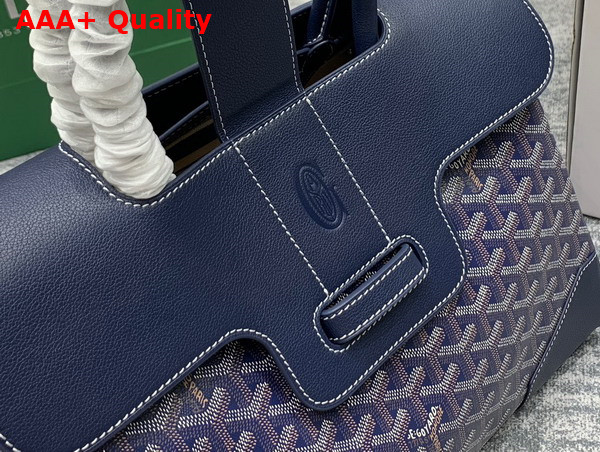 Goyard Saigon Tote Bag in Navy Blue Goyardine Canvas and Chevroches Calfskin Replica