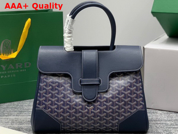 Goyard Saigon Tote Bag in Navy Blue Goyardine Canvas and Chevroches Calfskin Replica