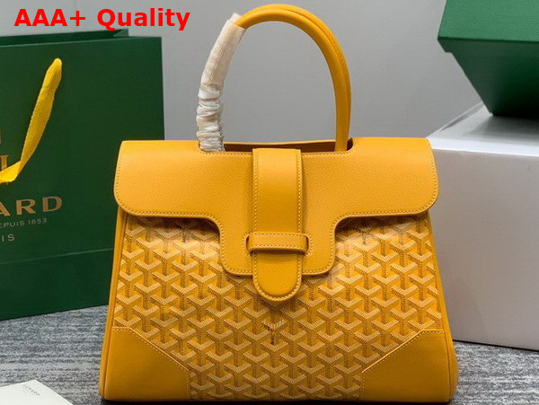 Goyard Saigon Tote Bag in Yellow Goyardine Canvas and Chevroches Calfskin Replica