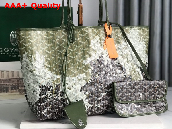 Goyard Saint Louis PM Bag Canopee Kaki Goyardine Canvas and Chevroches Calfskin Replica