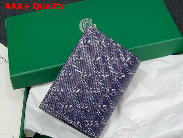 Goyard Saint Marc Card Wallet in Navy Blue Goyardine Canvas and Vauzelles Calfskin Replica