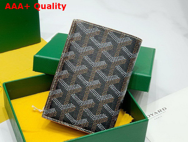 Goyard Saint Pierre Card Wallet Black and Tan Goyardine Canvas and Vauzelles Calfskin Replica