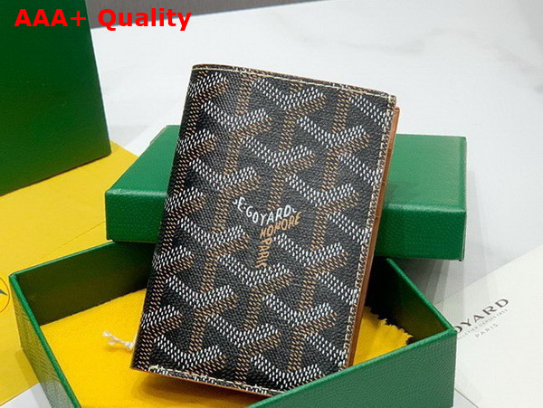 Goyard Saint Pierre Card Wallet Black and Tan Goyardine Canvas and Vauzelles Calfskin Replica