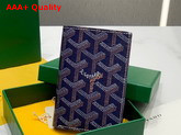 Goyard Saint Pierre Card Wallet in Navy Blue Goyardine Canvas and Vauzelles Calfskin Replica