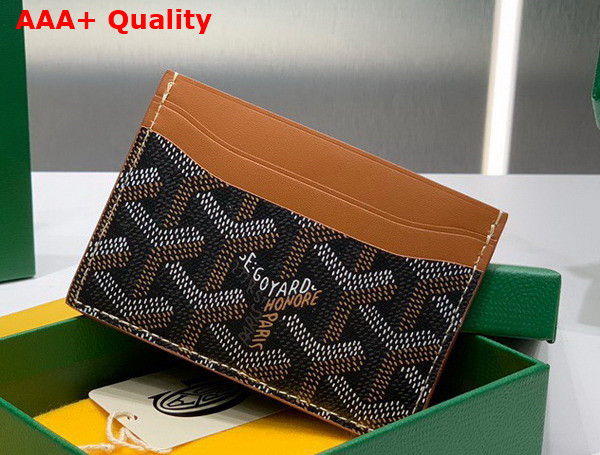 Goyard Saint Sulpice Card Wallet Black Tan Goyardine Canvas and Vauzelles Calfskin Replica