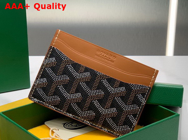 Goyard Saint Sulpice Card Wallet Black Tan Goyardine Canvas and Vauzelles Calfskin Replica