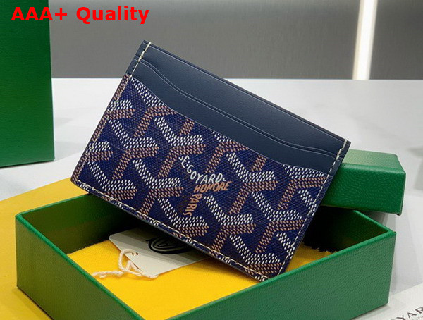 Goyard Saint Sulpice Card Wallet in Navy Blue Goyardine Canvas and Vauzelles Calfskin Replica