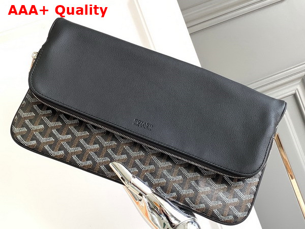 Goyard Sainte Marie MM Clutch in Black Goyardine Canvas and Chevroches Calfskin Replica