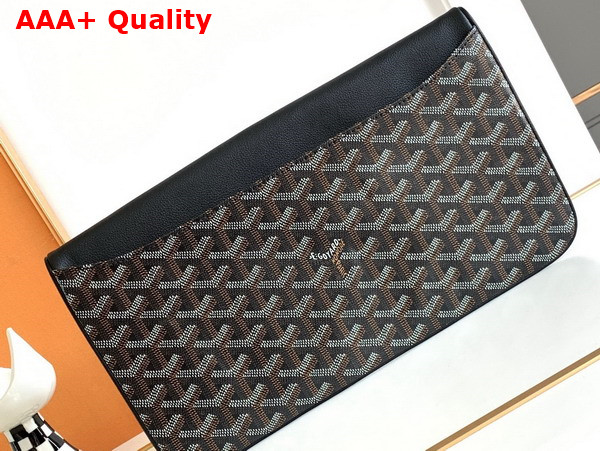 Goyard Sainte Marie MM Clutch in Black Goyardine Canvas and Chevroches Calfskin Replica